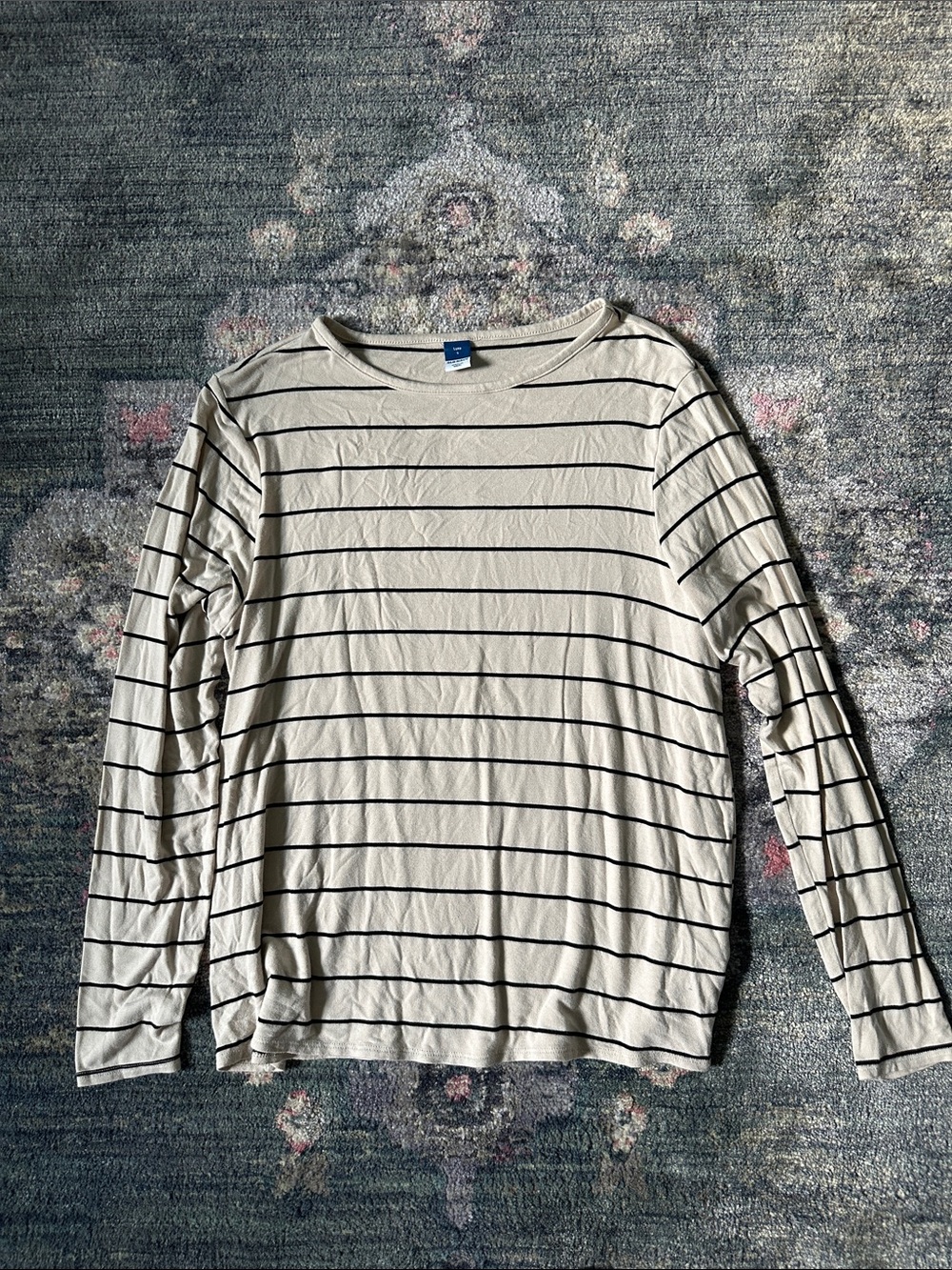 Old Navy Luxe Cream Long-Sleeve Shirt with Black Stripes Size Small Peanuts Vibe